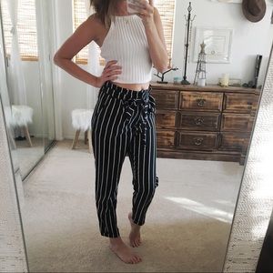 white striped paperbag trousers